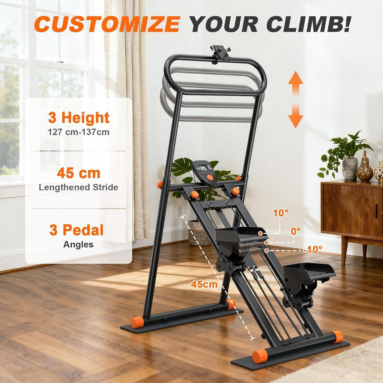 Foldable Stair Stepper for Home w/ Adjustable Resistance & Height, 140kg - Kwikley