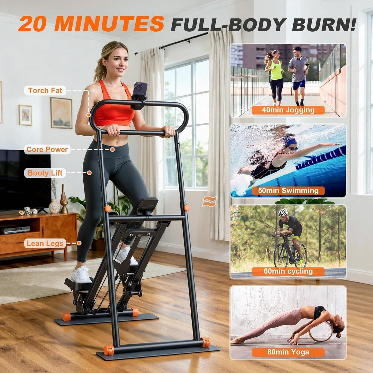 Foldable Stair Stepper for Home w/ Adjustable Resistance & Height, 140kg - Kwikley