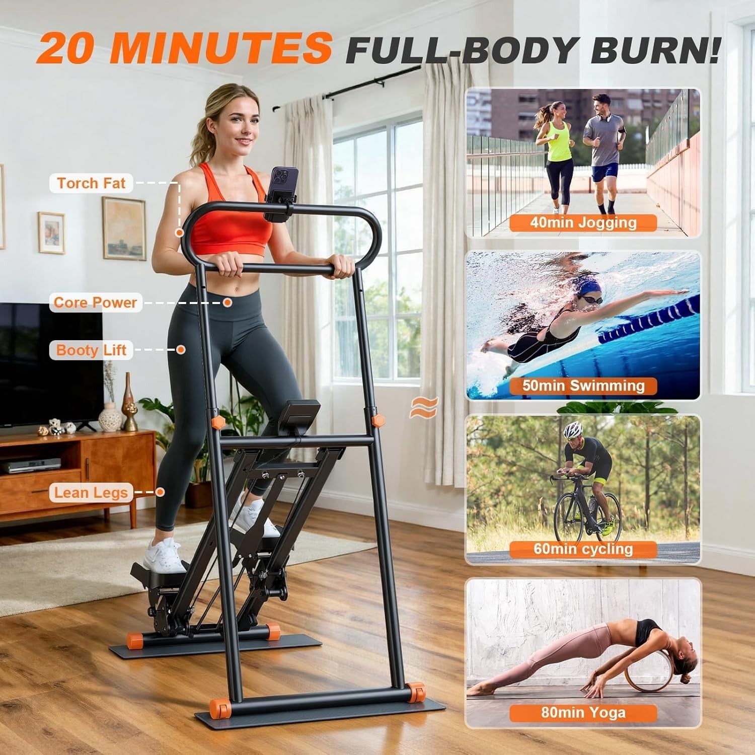 Foldable Stair Stepper for Home w/ Adjustable Resistance & Height, 140kg - Kwikley