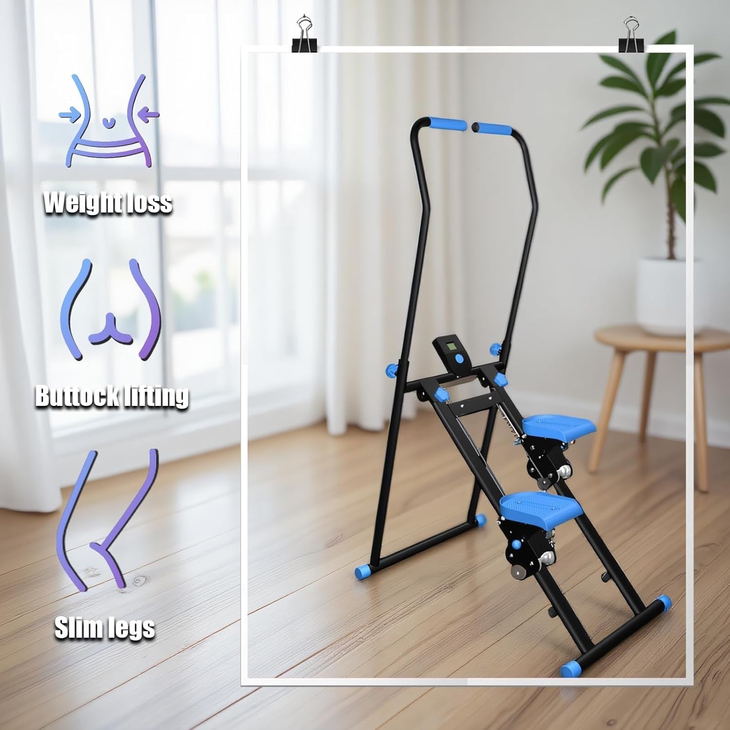 Foldable Stair Stepper for Home w/ Adjustable Speed & Handle, 300lbs Capacity - Kwikley