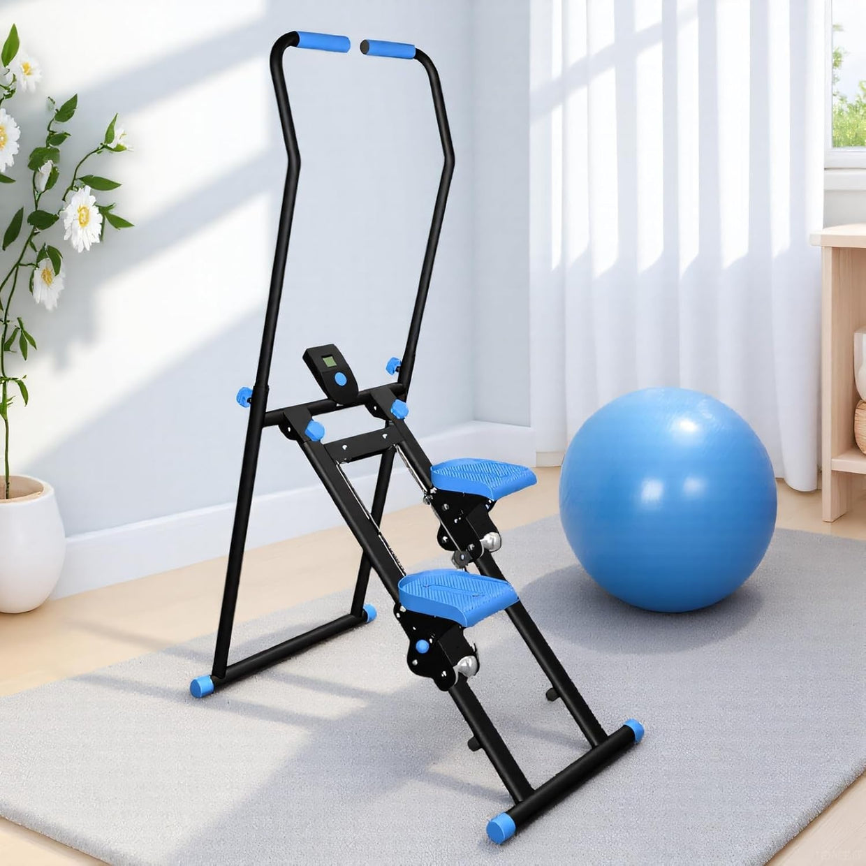 Foldable Stair Stepper for Home w/ Adjustable Speed & Handle, 300lbs Capacity - Kwikley