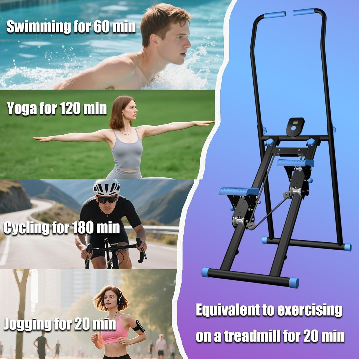 Foldable Stair Stepper for Home w/ Adjustable Speed & Handle, 300lbs Capacity - Kwikley