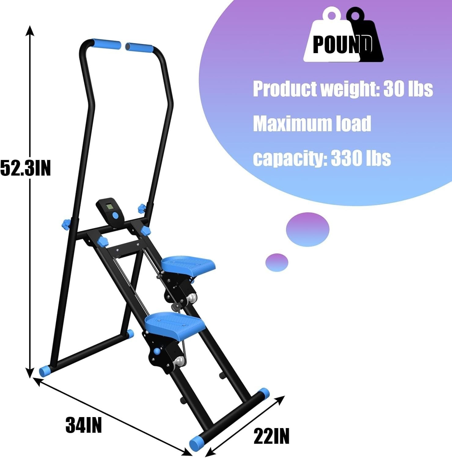 Foldable Stair Stepper for Home w/ Adjustable Speed & Handle, 300lbs Capacity - Kwikley