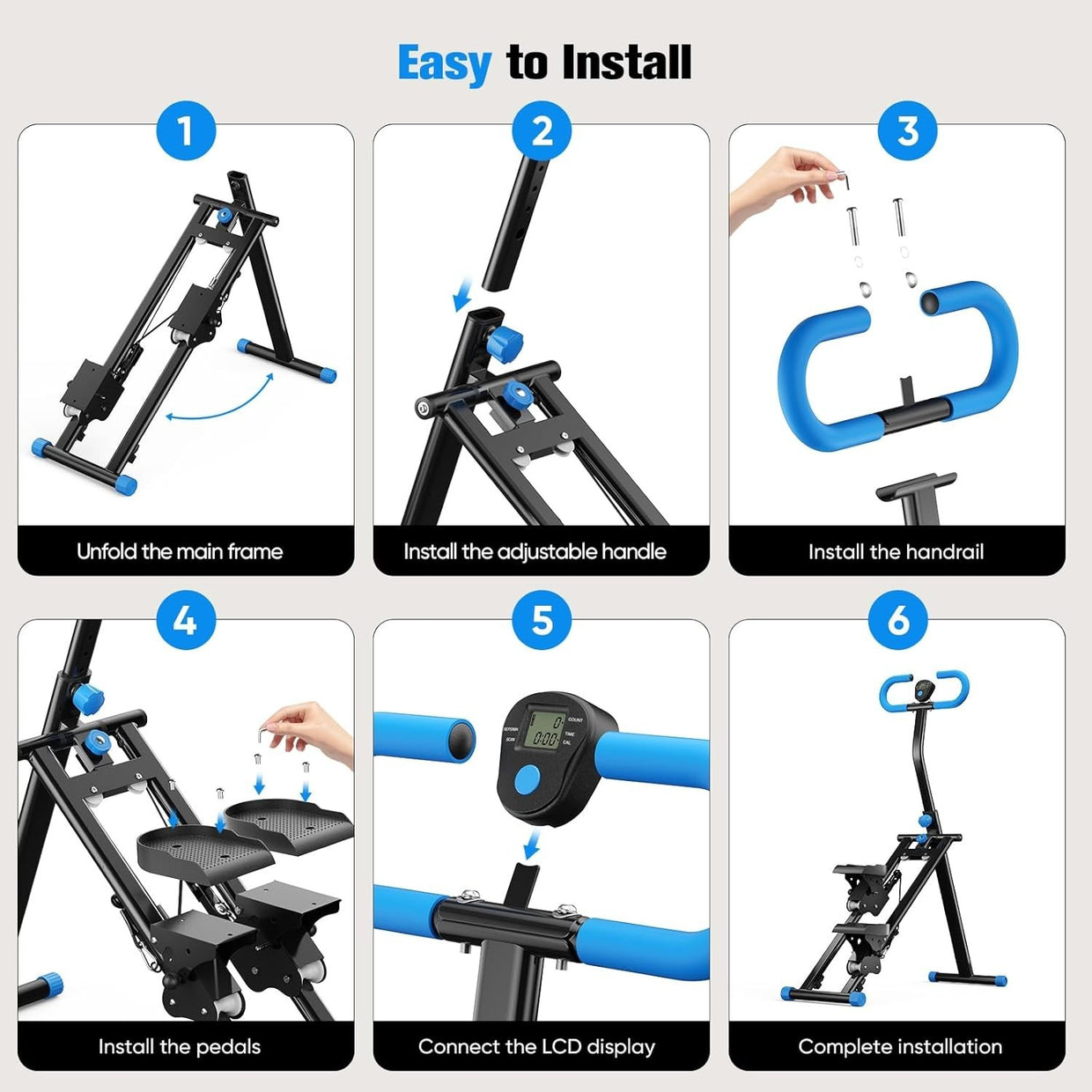 Foldable Stair Stepper Vertical Climber 300lbs LCD Adjustable Handrails Black - Kwikley