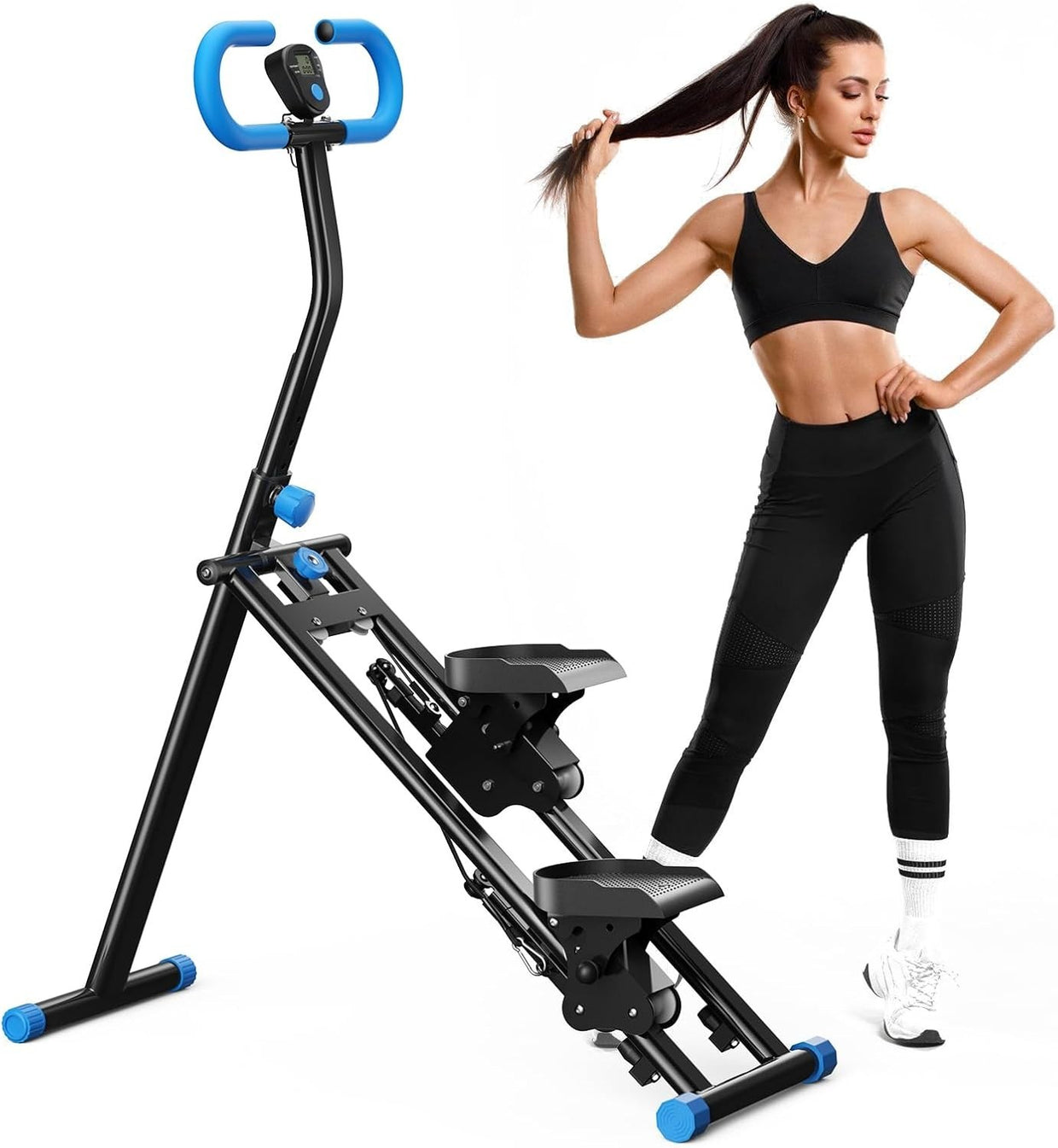 Foldable Stair Stepper Vertical Climber 300lbs LCD Adjustable Handrails Black - Kwikley