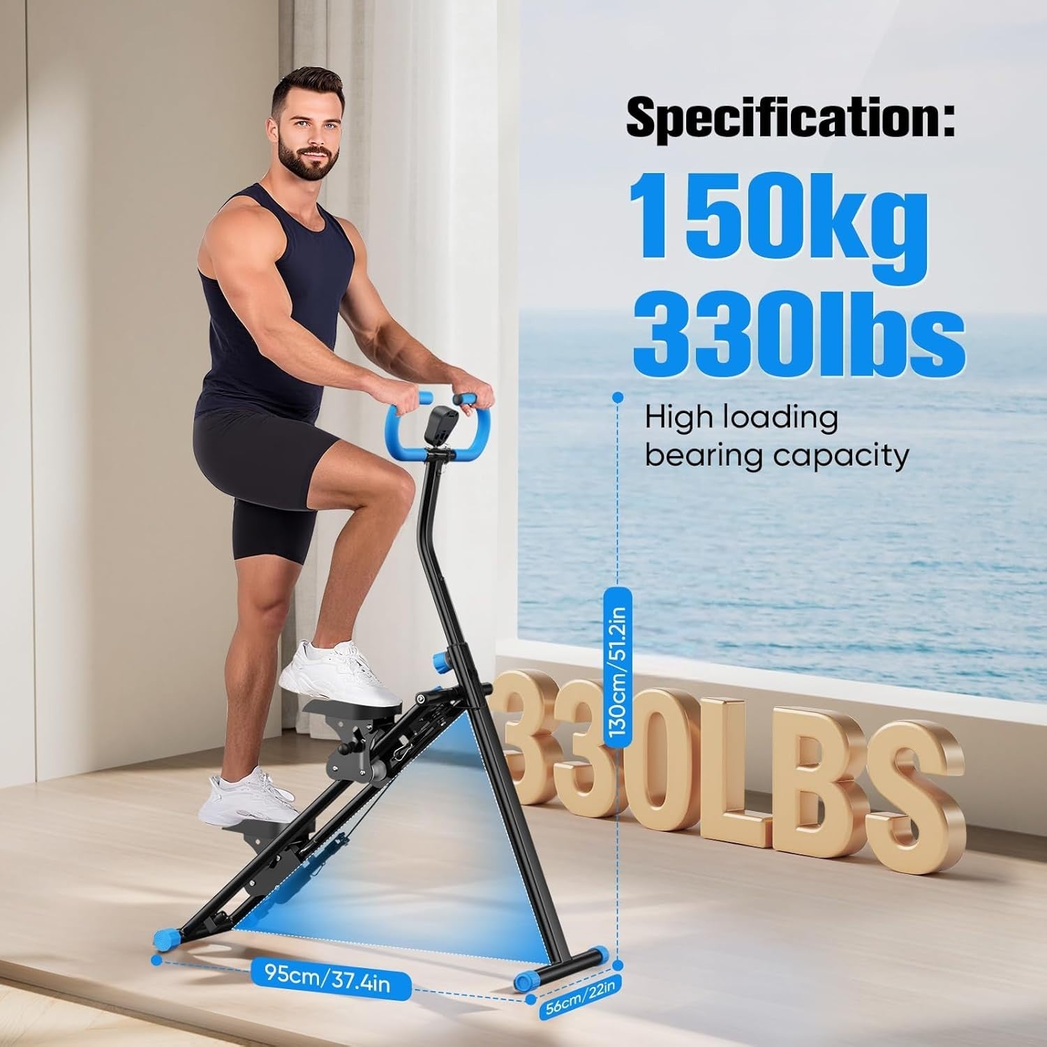 Foldable Stair Stepper Vertical Climber 300lbs LCD Adjustable Handrails Black - Kwikley