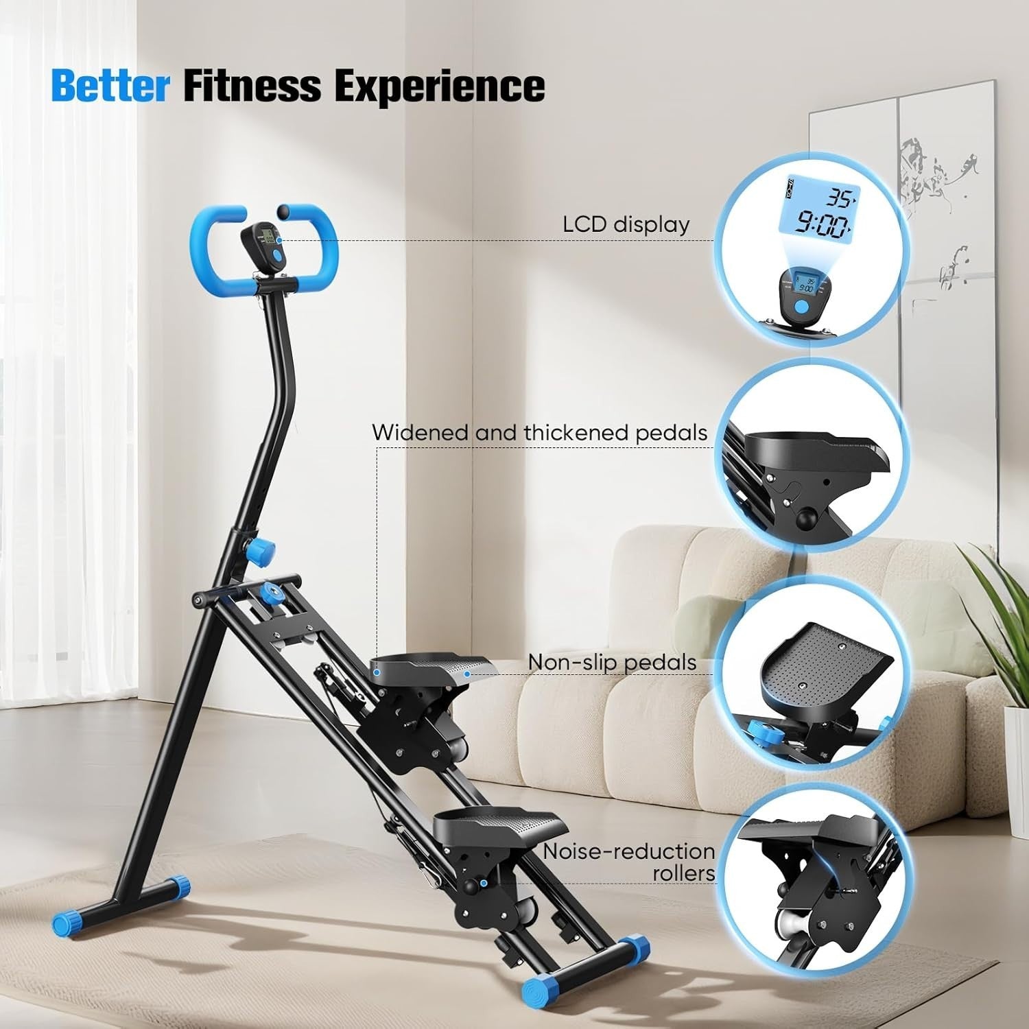 Foldable Stair Stepper Vertical Climber 300lbs LCD Adjustable Handrails Black - Kwikley