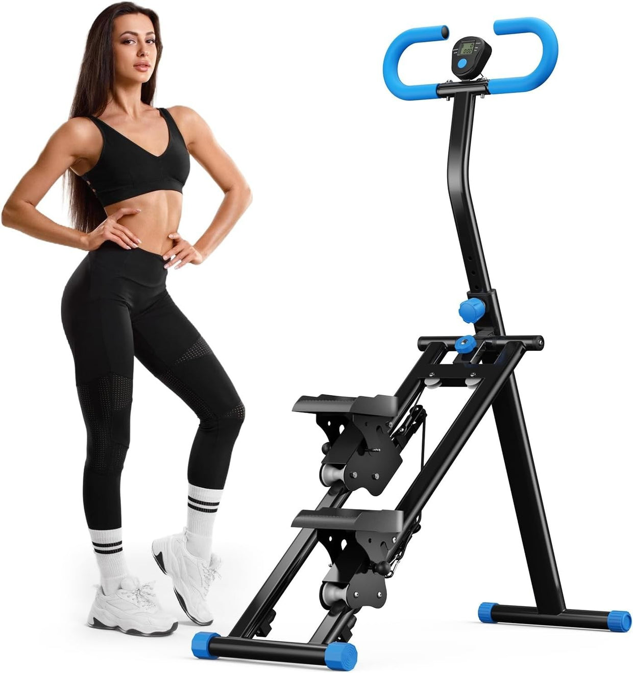 Foldable Stair Stepper Vertical Climber Adjustable Handrails LCD Quiet 150kg - Kwikley