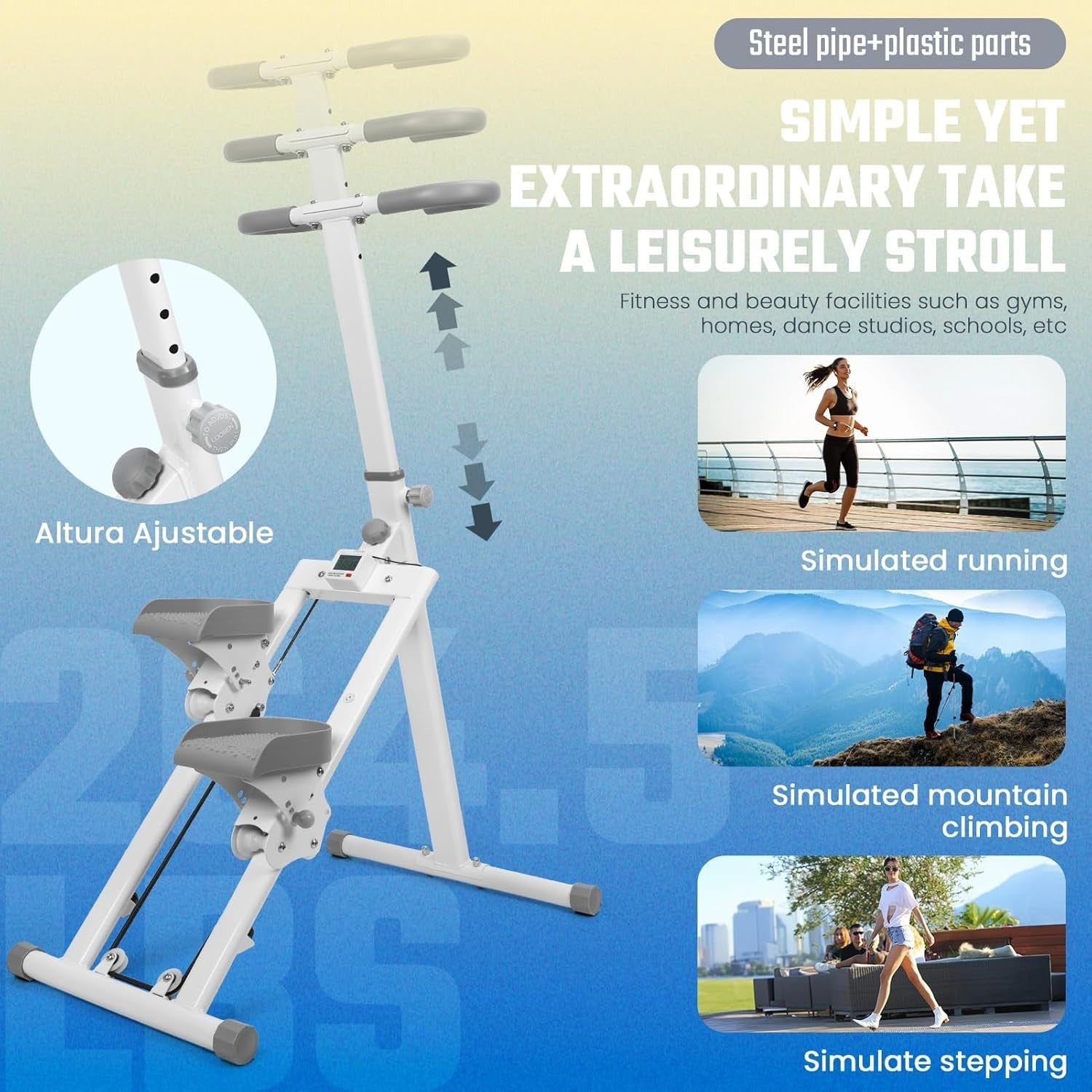 Foldable Stair Stepper Vertical Climber LCD Adjustable Pedals Handlebar 120kg - Kwikley