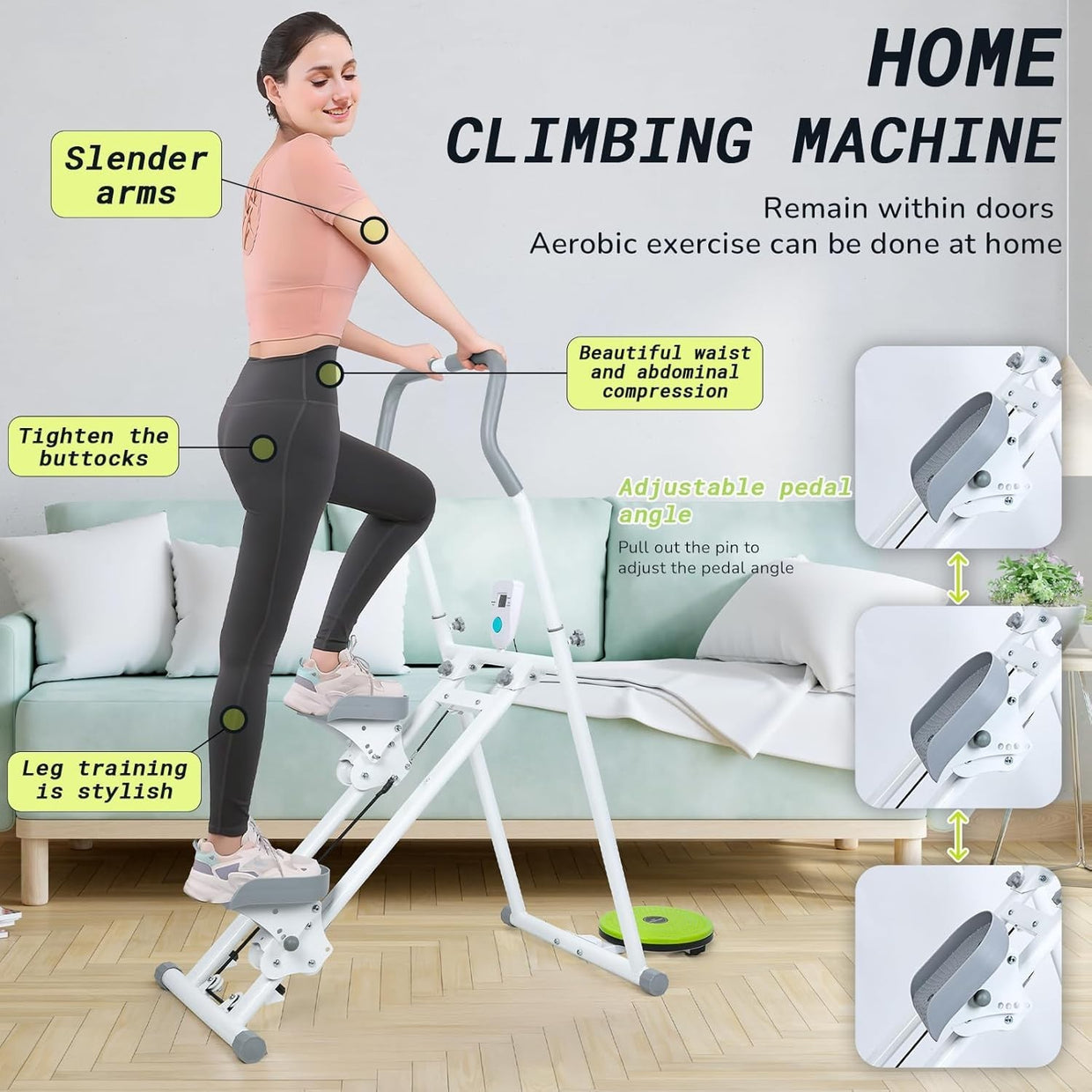 Foldable Stair Stepper Vertical Climber LCD Adjustable Pedals Handlebar 150kg - Kwikley
