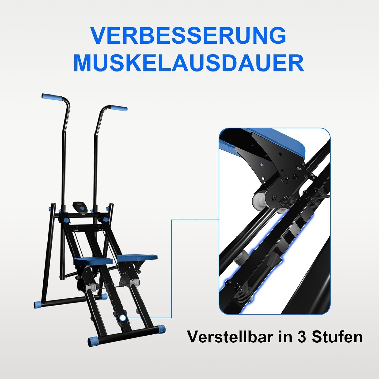 Foldable Stair Stepper w/ 3 Resistance Levels, Adjustable Handles, 150kg - Kwikley