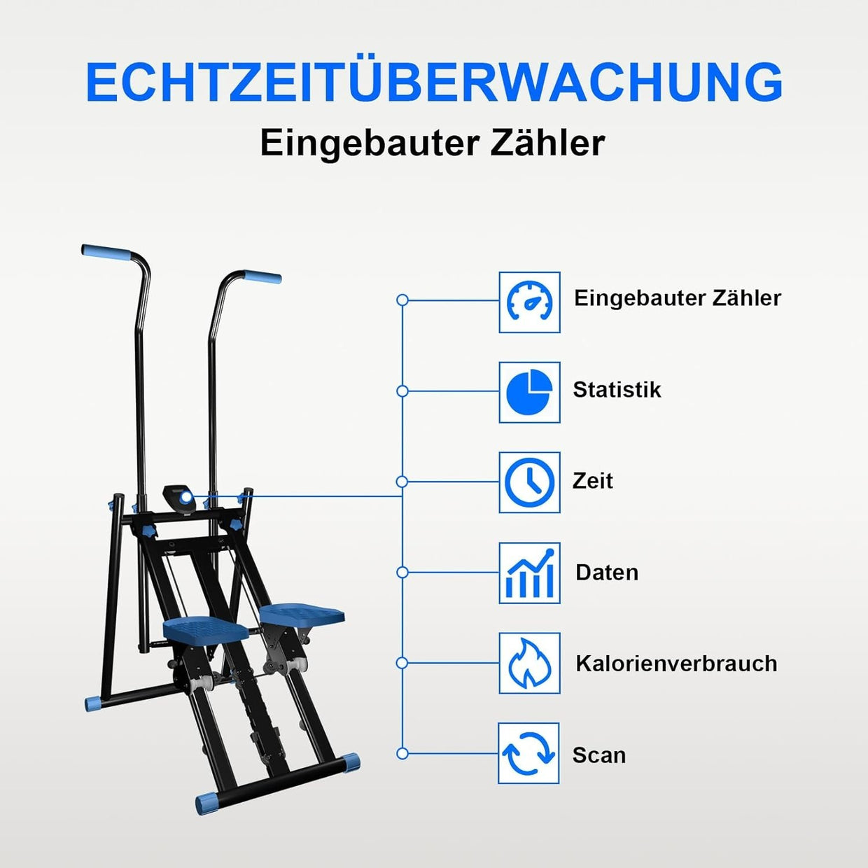 Foldable Stair Stepper w/ 3 Resistance Levels, Adjustable Handles, 150kg - Kwikley