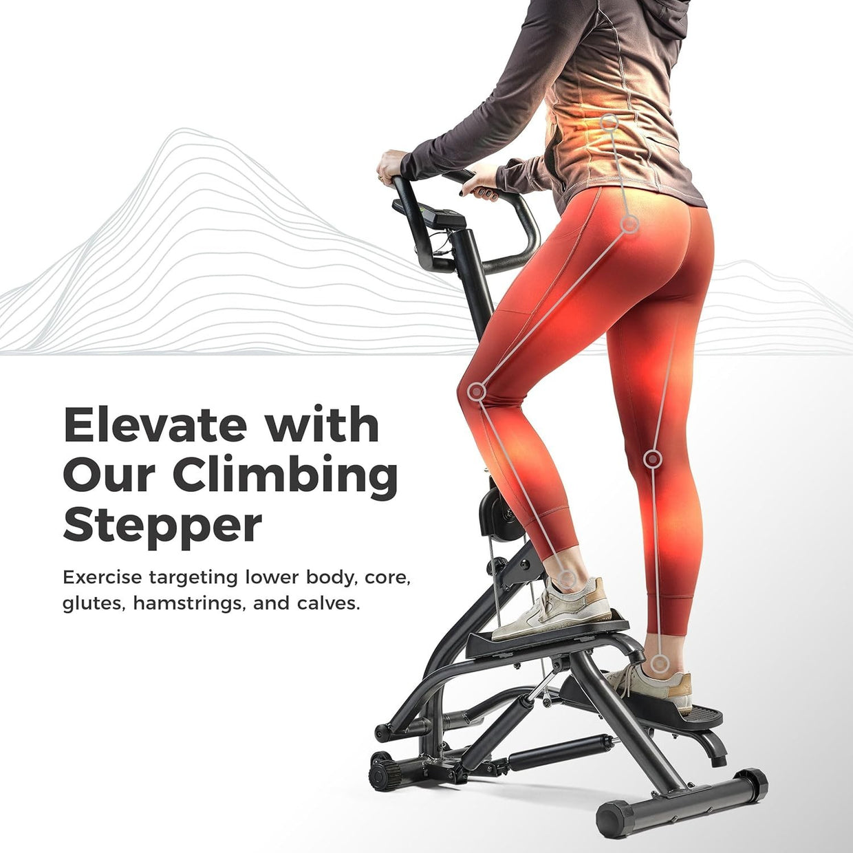 Foldable Stair Stepper w/ Adjustable Height, LCD Monitor & Heart Rate - Kwikley