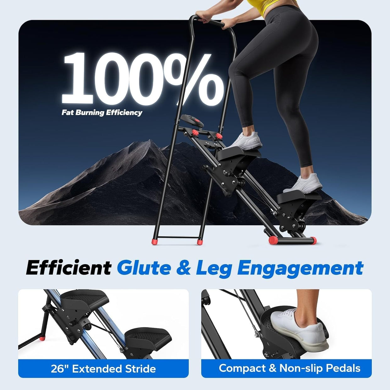 Foldable Stair Stepper w/ Adjustable Pedals, 2 - Level Resistance & LCD Monitor - Kwikley
