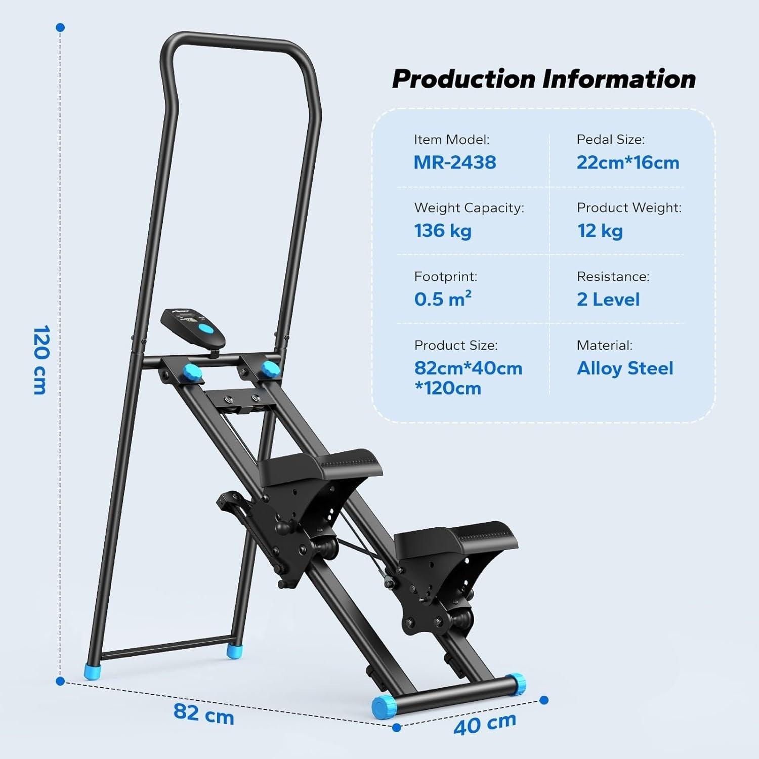 Foldable Stair Stepper w/ Adjustable Pedals, LCD Monitor & Full - Body Cardio - Kwikley
