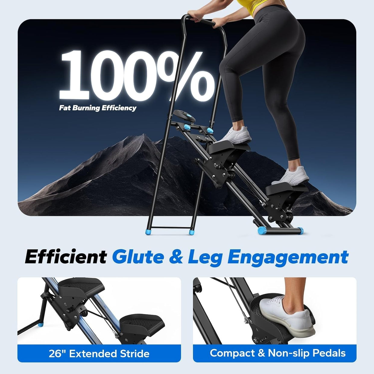 Foldable Stair Stepper w/ Adjustable Pedals, LCD Monitor & Full - Body Cardio - Kwikley