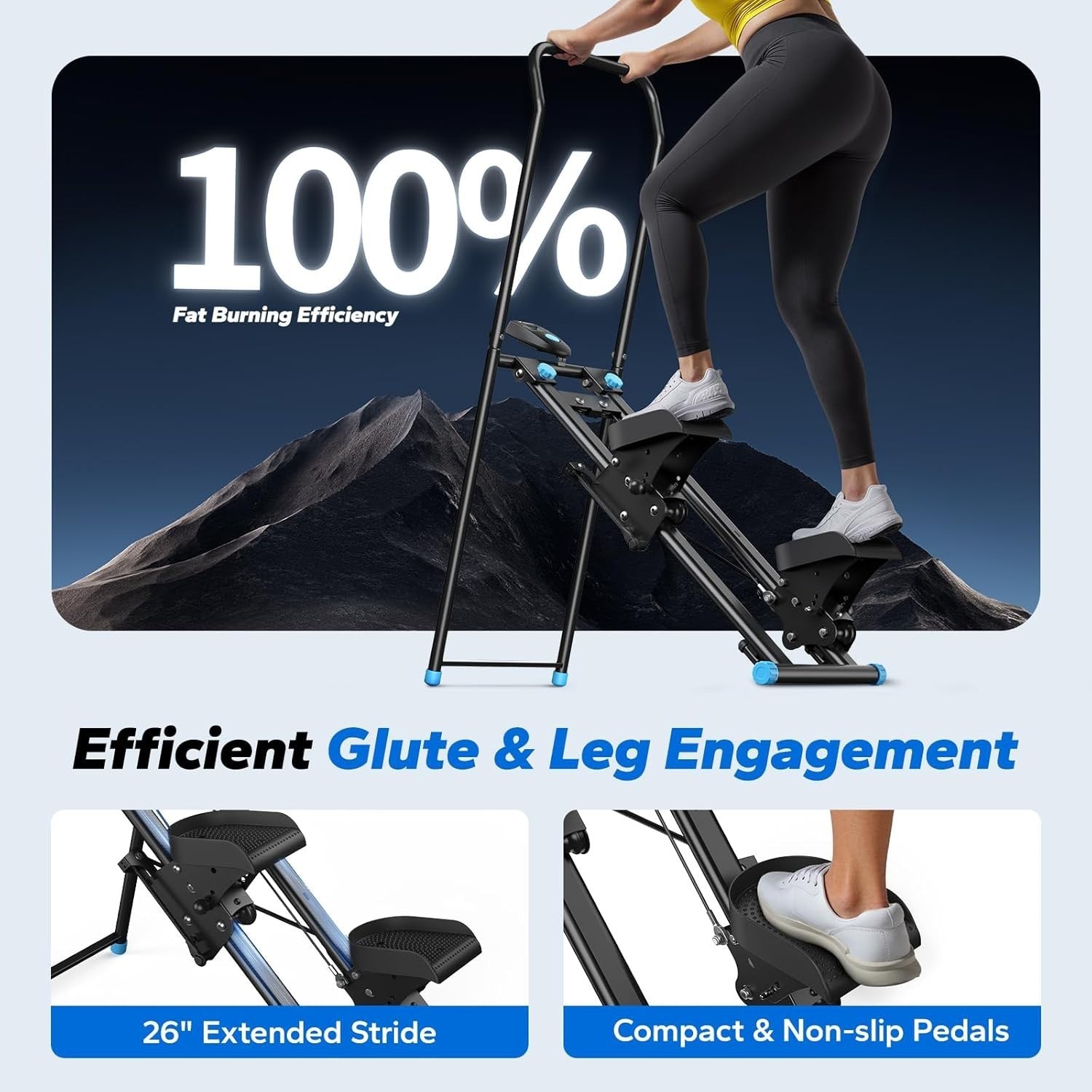 Foldable Stair Stepper w/ Adjustable Pedals, LCD Monitor & Full - Body Cardio - Kwikley