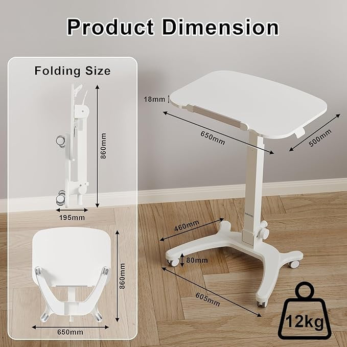 Foldable Standing Desk on Wheels Height Adjustable Mobile Laptop Workstation - Kwikley