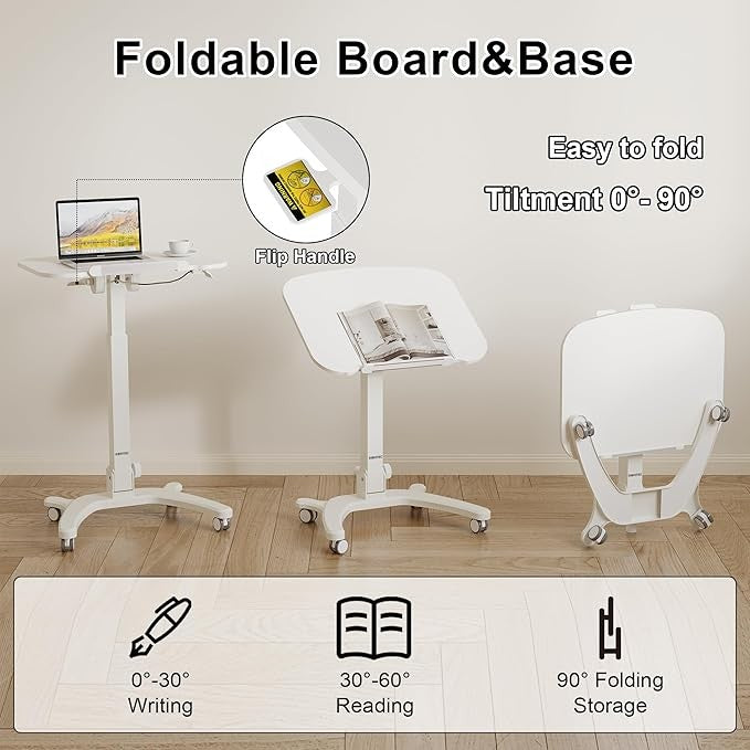Foldable Standing Desk on Wheels Height Adjustable Mobile Laptop Workstation - Kwikley