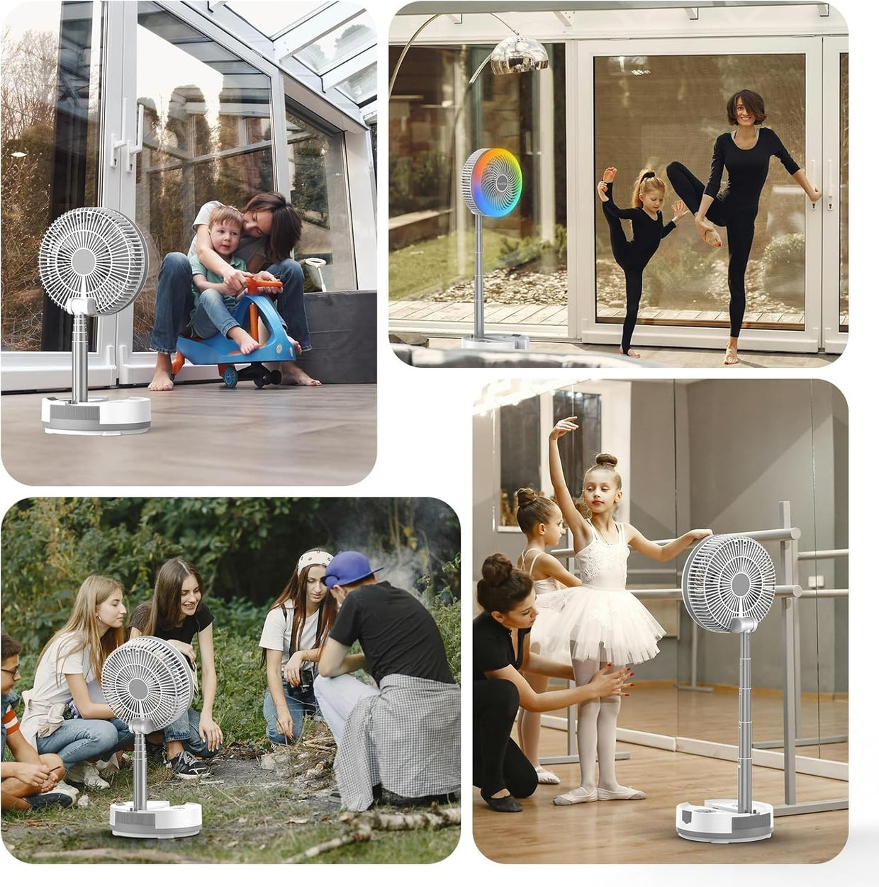 Foldable Standing Fan – 40000mAh Rechargeable w Remote LED Light Quiet 30dB - Kwikley