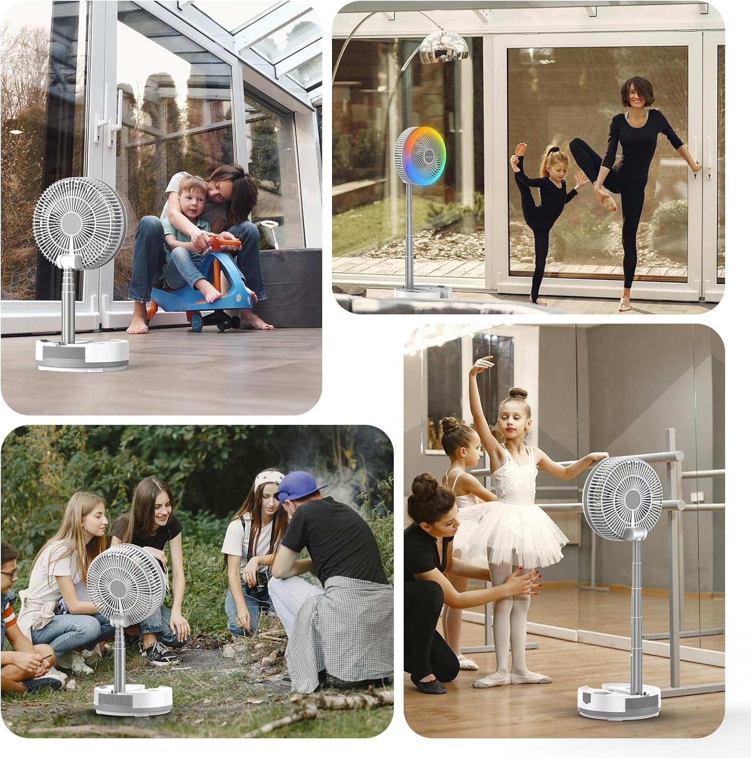 Foldable Standing Fan – 40000mAh Rechargeable w Remote LED Light Quiet 30dB - Kwikley