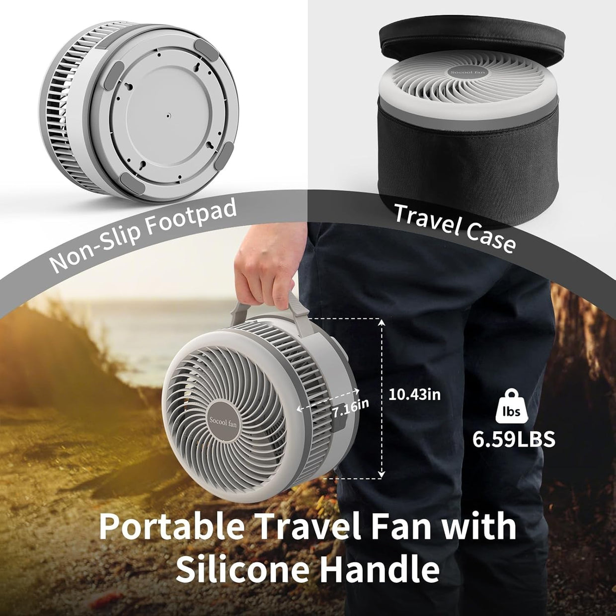 Foldable Standing Fan – 40000mAh Rechargeable w Remote LED Light Quiet 30dB - Kwikley