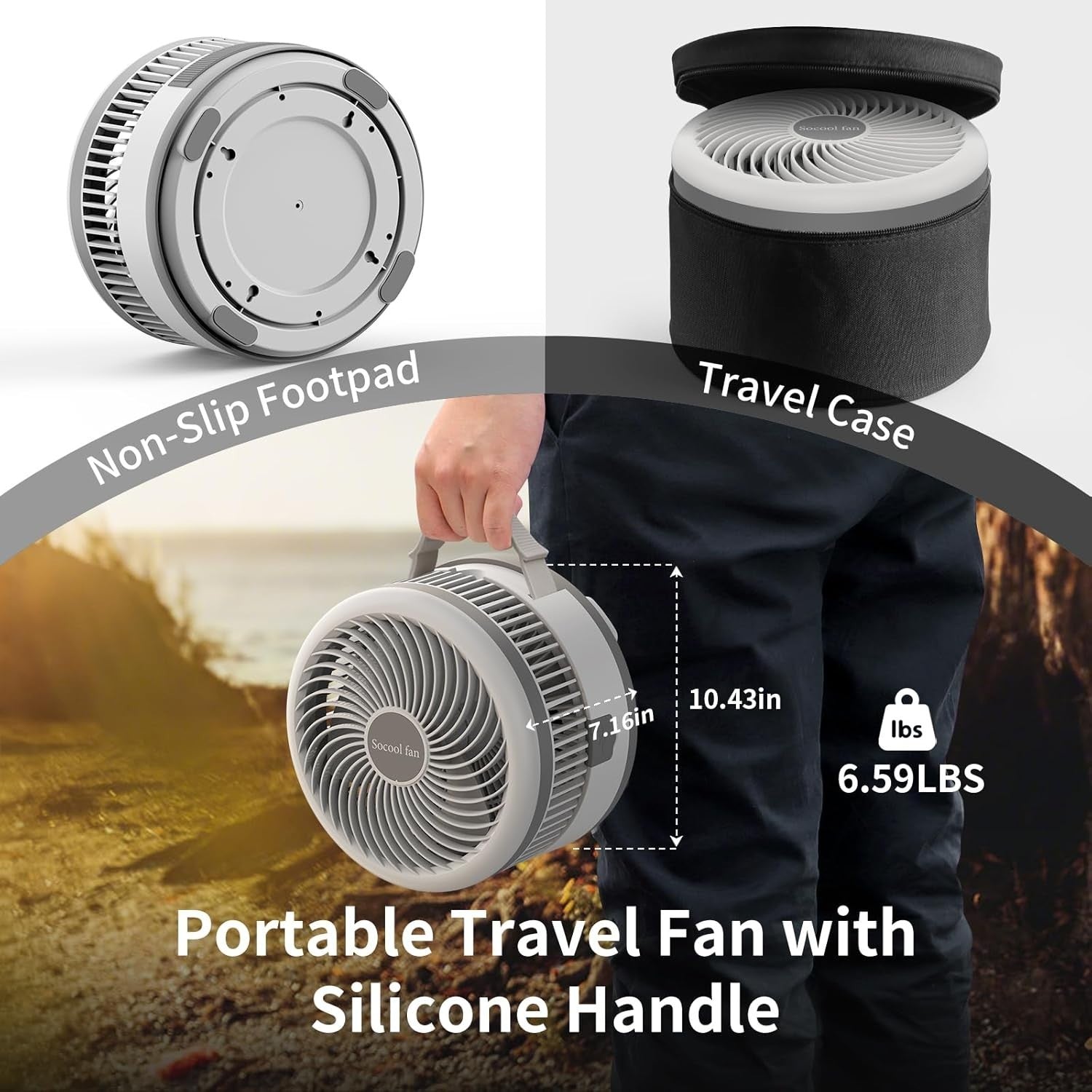 Foldable Standing Fan – 40000mAh Rechargeable w Remote LED Light Quiet 30dB - Kwikley