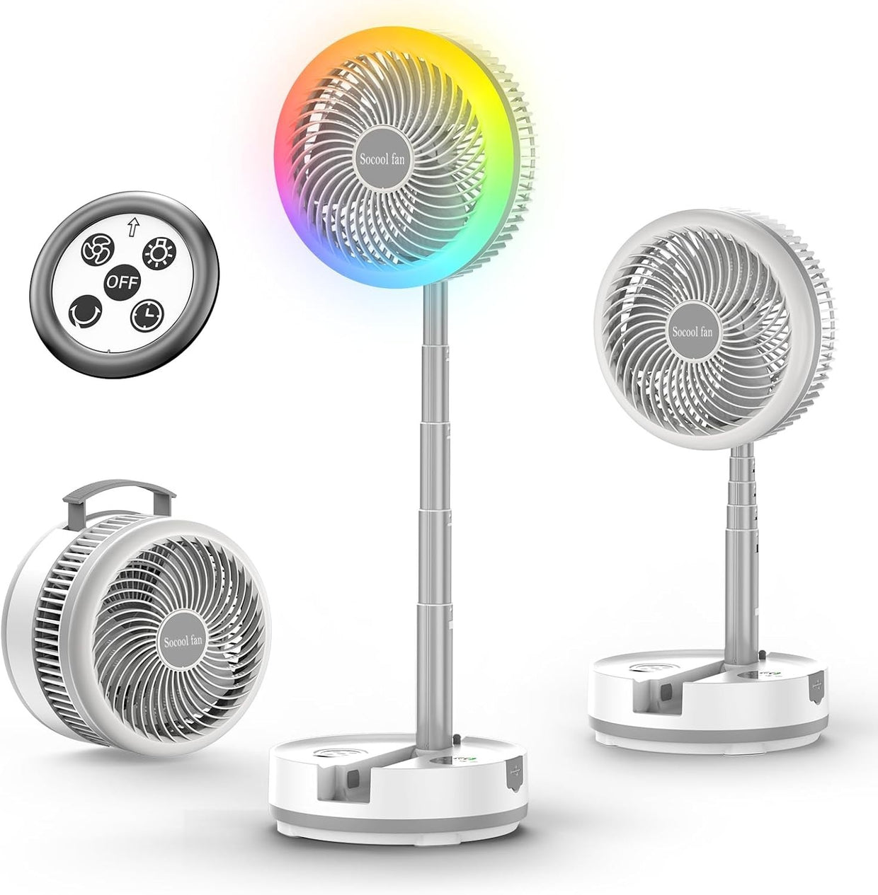 Foldable Standing Fan – 40000mAh Rechargeable w Remote LED Light Quiet 30dB - Kwikley