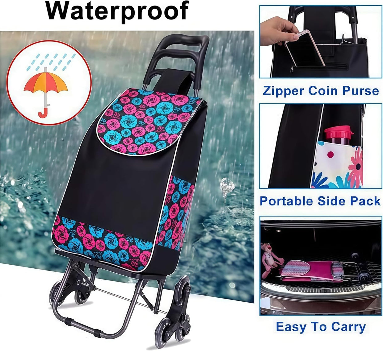 Foldable Steel Stair Climber Trolley 6 - Wheel Large - Capacity Lightweight Cart - Kwikley
