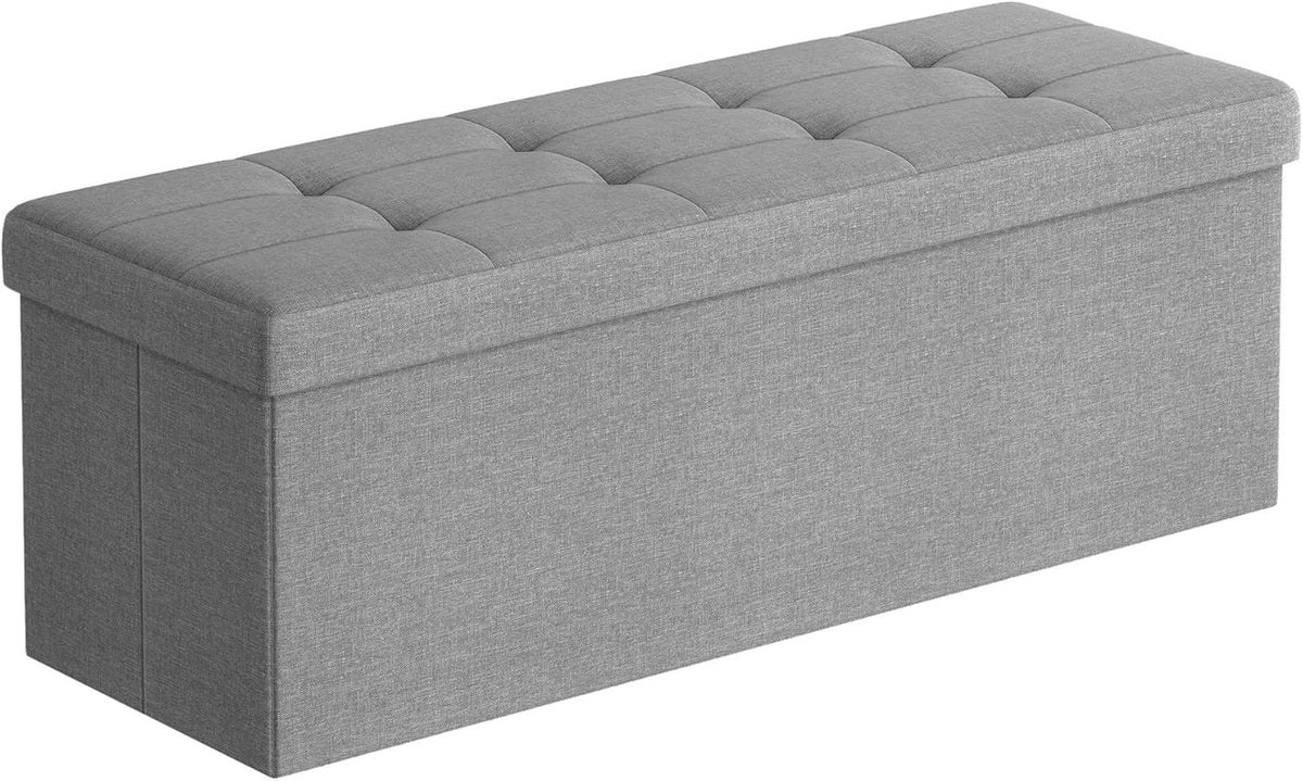 Foldable Storage Ottoman Bench 110cm Linen Seat Light Grey - Kwikley
