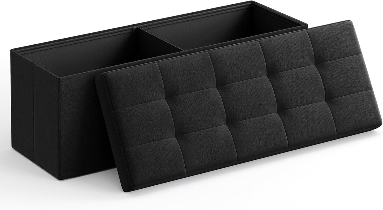 Foldable Storage Ottoman Bench 110cm Seat Linen Light Black - Kwikley