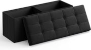 Foldable Storage Ottoman Bench 110cm Seat Linen Light Black - Kwikley