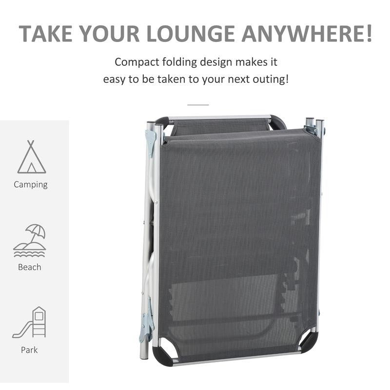 Foldable Sun Lounger Recliner Bed 5 - Position Grey Camping Chair Cot - Kwikley