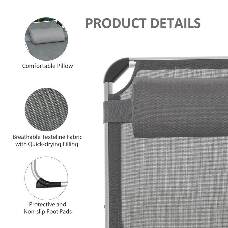 Foldable Sun Lounger Recliner Bed 5 - Position Grey Camping Chair Cot - Kwikley