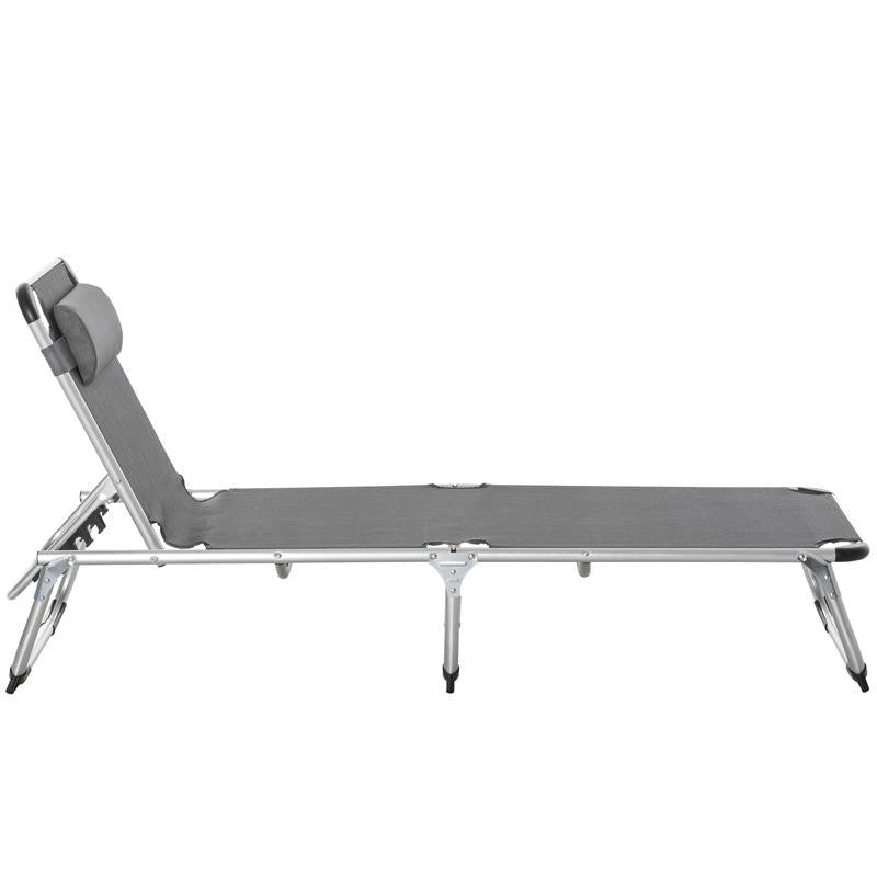 Foldable Sun Lounger Recliner Bed 5 - Position Grey Camping Chair Cot - Kwikley