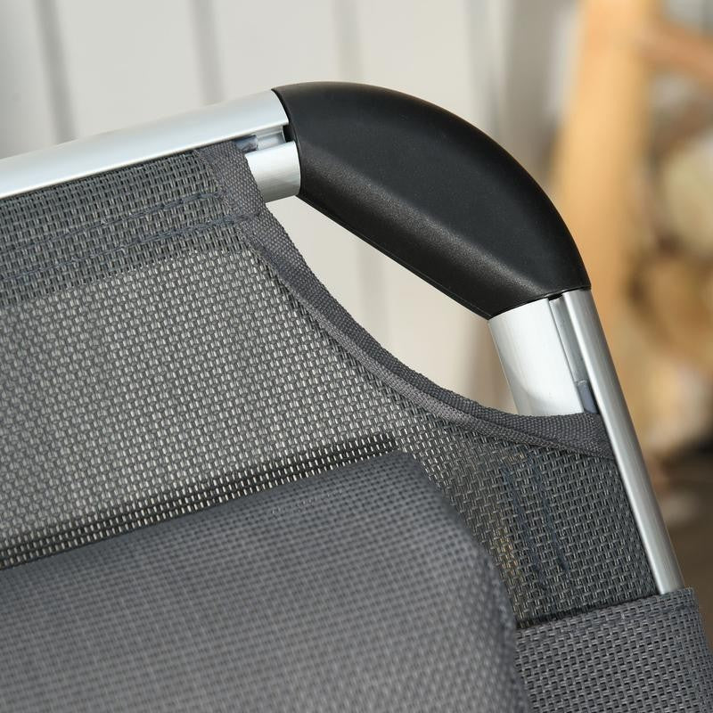 Foldable Sun Lounger Recliner Bed 5 - Position Grey Camping Chair Cot - Kwikley