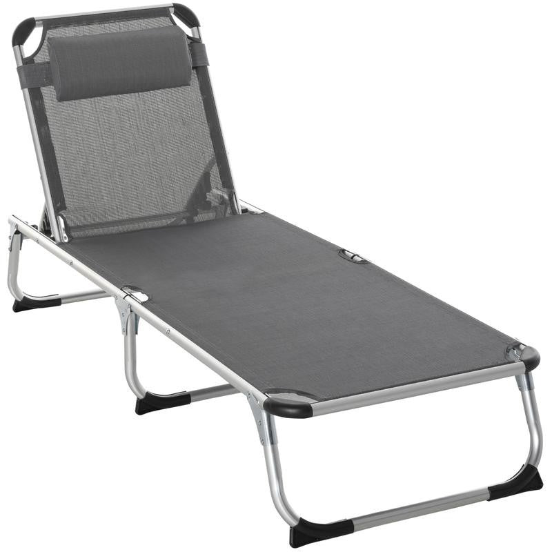 Foldable Sun Lounger Recliner Bed 5 - Position Grey Camping Chair Cot - Kwikley