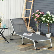 Foldable Sun Lounger Recliner Bed 5 - Position Grey Camping Chair Cot - Kwikley