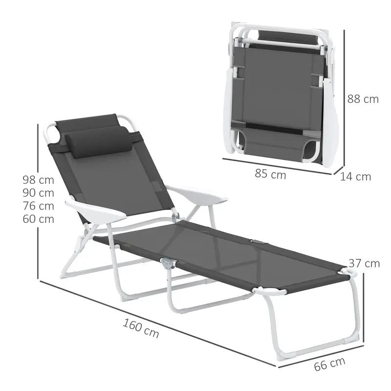 Foldable Sun Lounger Recliner Chair 4 - Level Adjustable w/ Headrest Armrests - Kwikley
