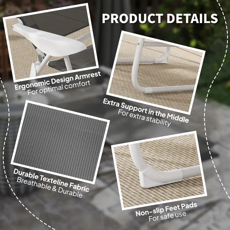 Foldable Sun Lounger Recliner Chair 4 - Level Adjustable w/ Headrest Armrests - Kwikley