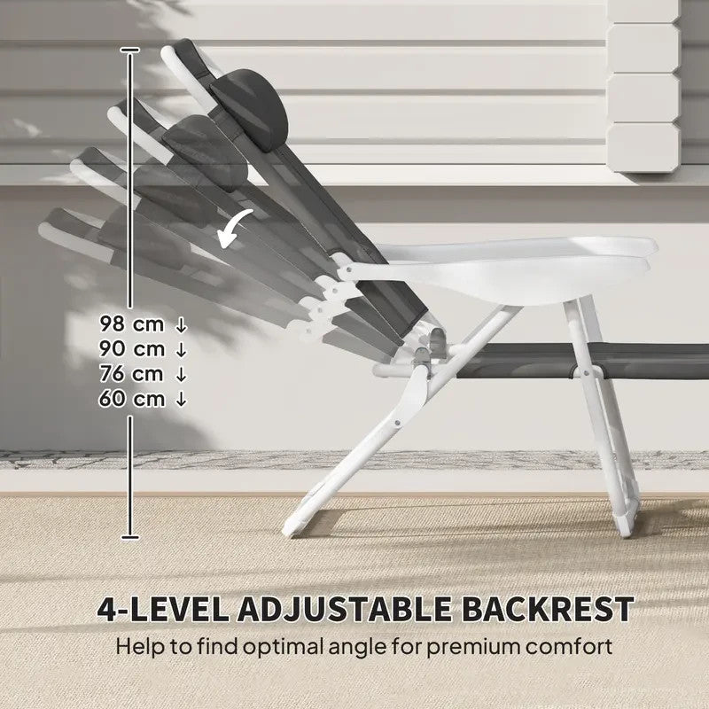 Foldable Sun Lounger Recliner Chair 4 - Level Adjustable w/ Headrest Armrests - Kwikley