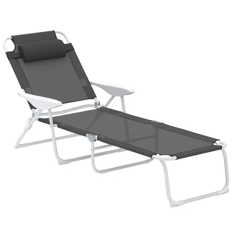 Foldable Sun Lounger Recliner Chair 4 - Level Adjustable w/ Headrest Armrests - Kwikley