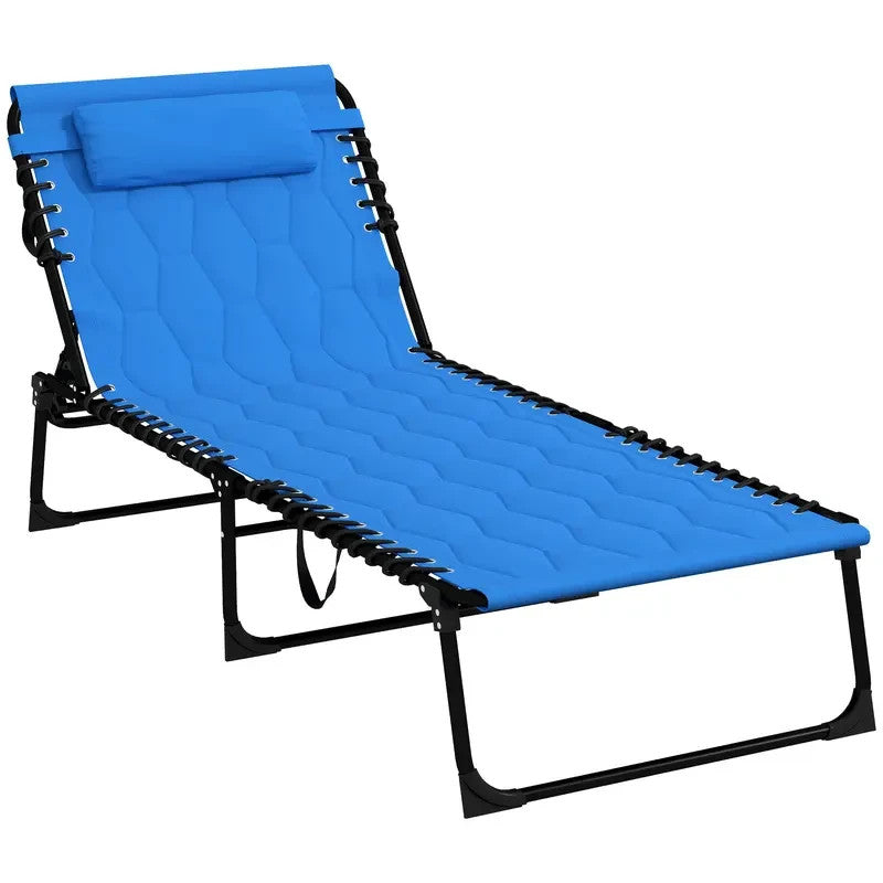 Foldable Sun Lounger Recliner Padded 5 - Position Chair Patio Garden Beach - Kwikley