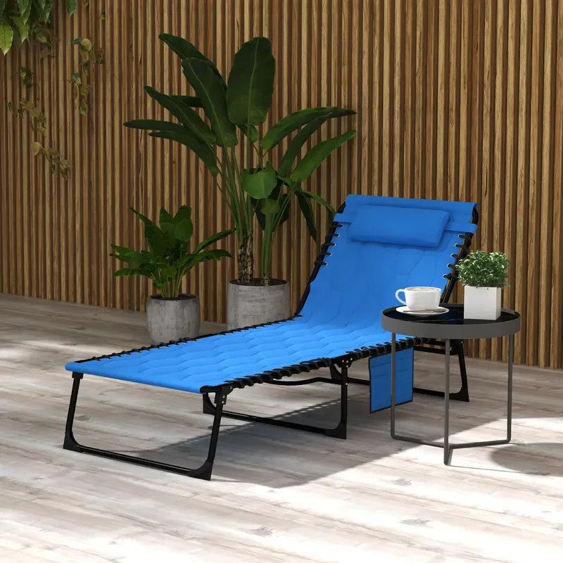 Foldable Sun Lounger Recliner Padded 5 - Position Chair Patio Garden Beach - Kwikley