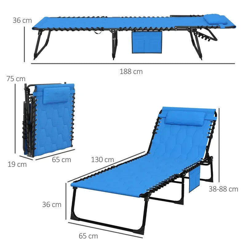 Foldable Sun Lounger Recliner Padded 5 - Position Chair Patio Garden Beach - Kwikley