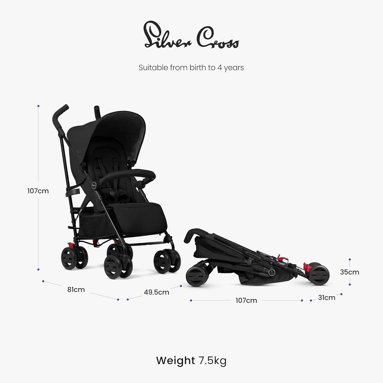 Foldable Travel Pushchair Buggy Lie Flat Seat Newborn–4yrs Lightweight - Kwikley