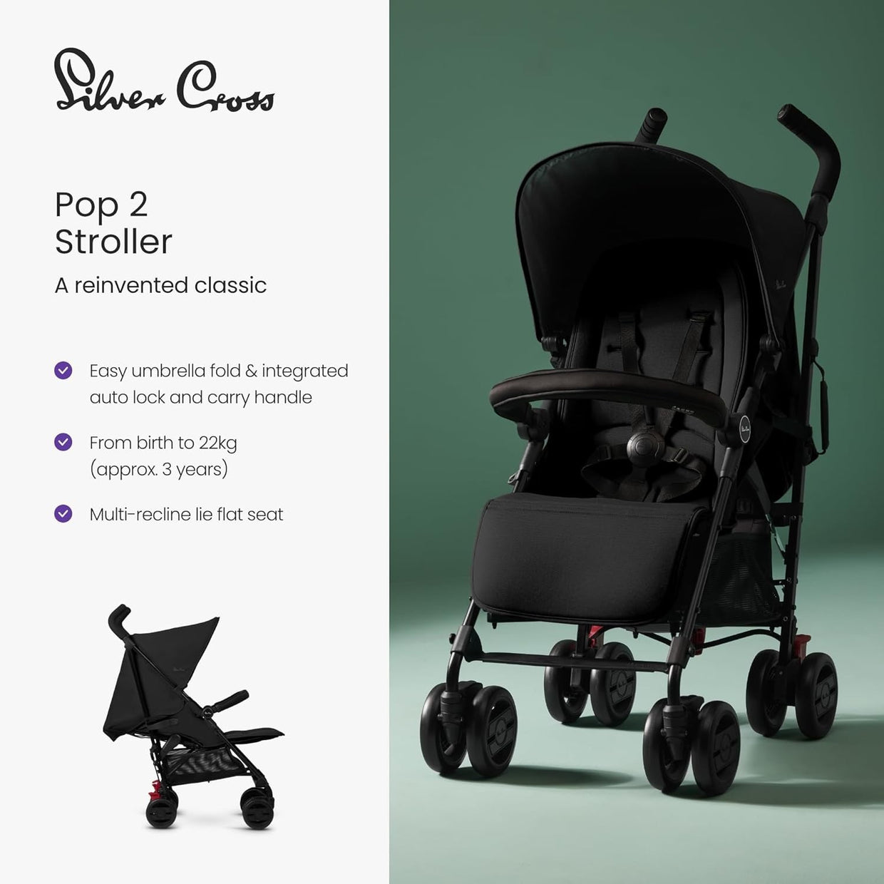 Foldable Travel Pushchair Buggy Lie Flat Seat Newborn–4yrs Lightweight - Kwikley