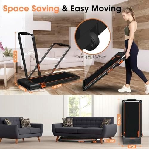 Foldable Treadmill 10% Incline 1 - 12KM/H LED Remote Home Office Jogging Pad - Kwikley