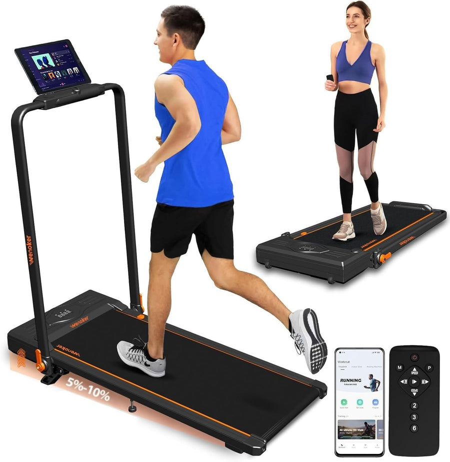 Foldable Treadmill 10% Incline 1 - 12KM/H LED Remote Home Office Jogging Pad - Kwikley