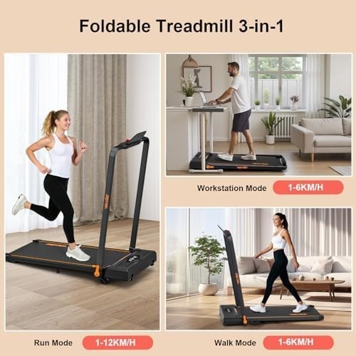 Foldable Under Desk Treadmill 12km/h Incline LED Display Remote Control - Kwikley